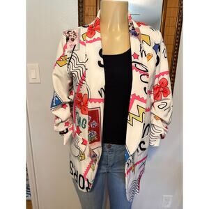 Venti6 womens M open lined blazer with graphics ruched long sleeve
